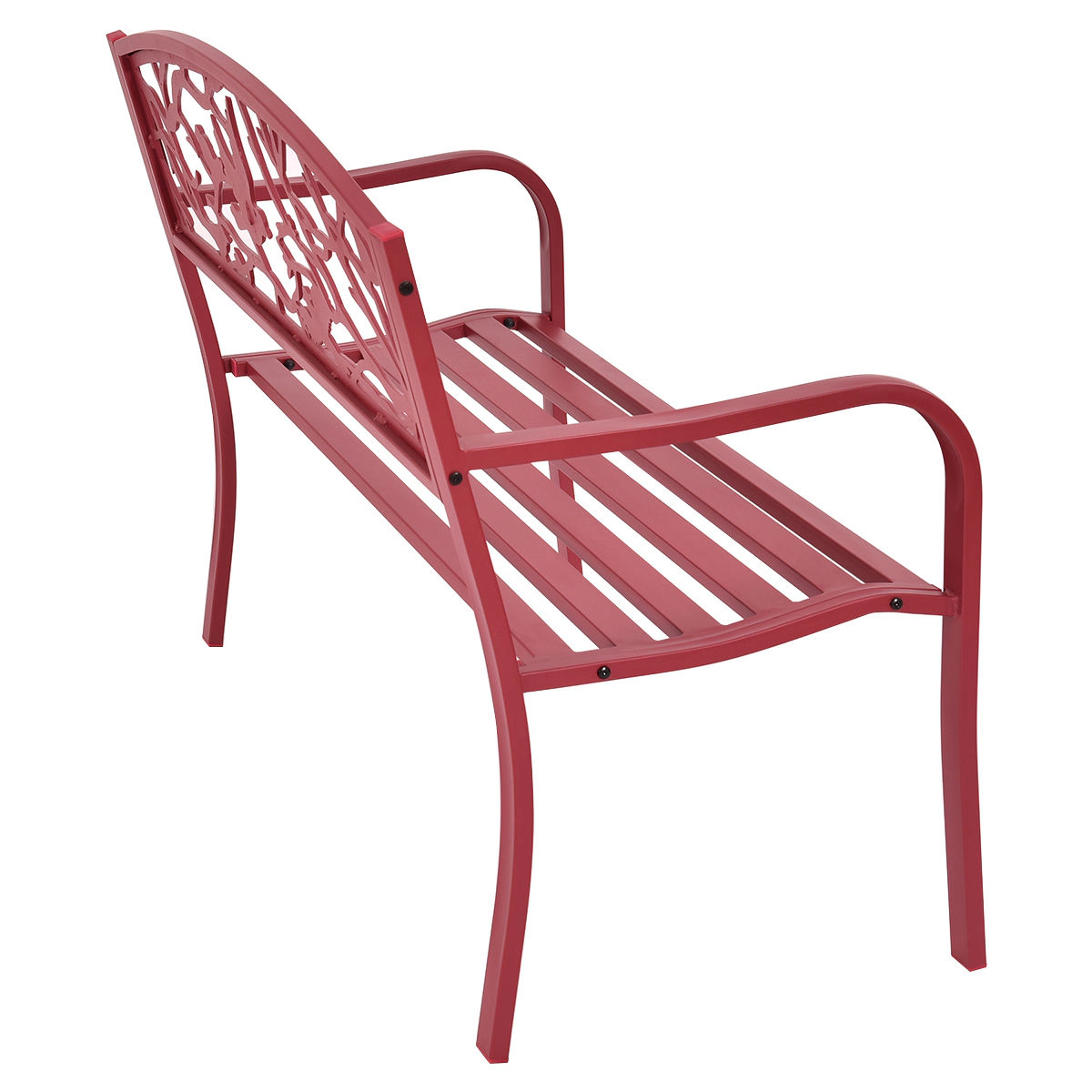 SUGIFT Steel and Cast Iron Patio Garden Bench with Ergonomic Backrest 500-lb Capacity 48-in Seat Outdoor Red