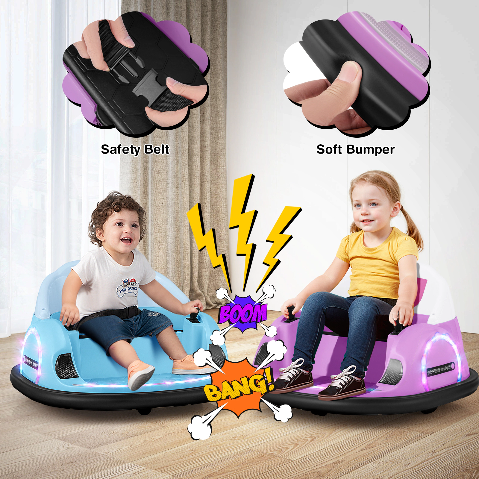 12V Bumper Car for Toddlers 18+ Months with Remote Control 3-Speed Battery Indicator and 360-Degree Spin Ride On Toy