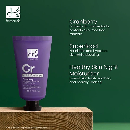 Dr Botanicals Cranberry Superfood Night Moisturiser 30ml - Anti-Aging Hydrating Night Cream