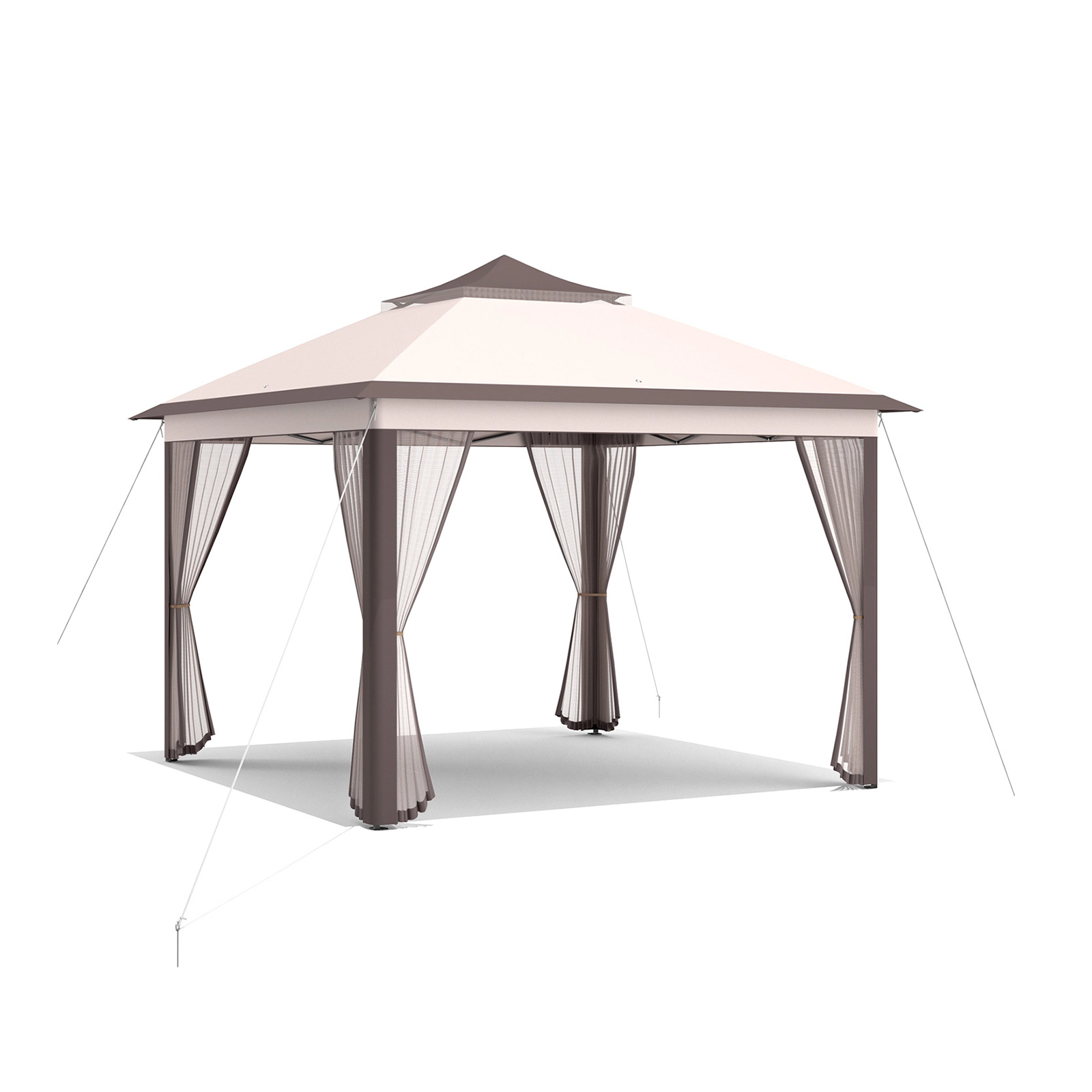 SUGIFT 11-ft x 11-ft Beige 2-Tier Pop Up Gazebo Canopy Tent with Mesh Screens and Carry Bag for Patio