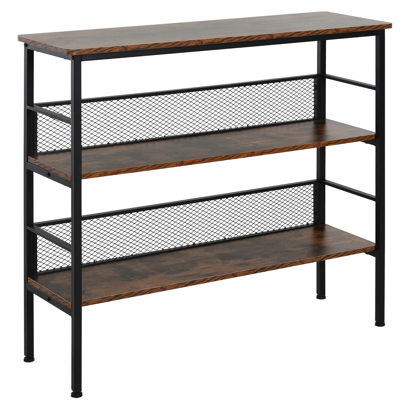 Flynama 3 Tier Console Table Wooden Shelves Adjustable Feet Industrial Style Storage Unit Black
