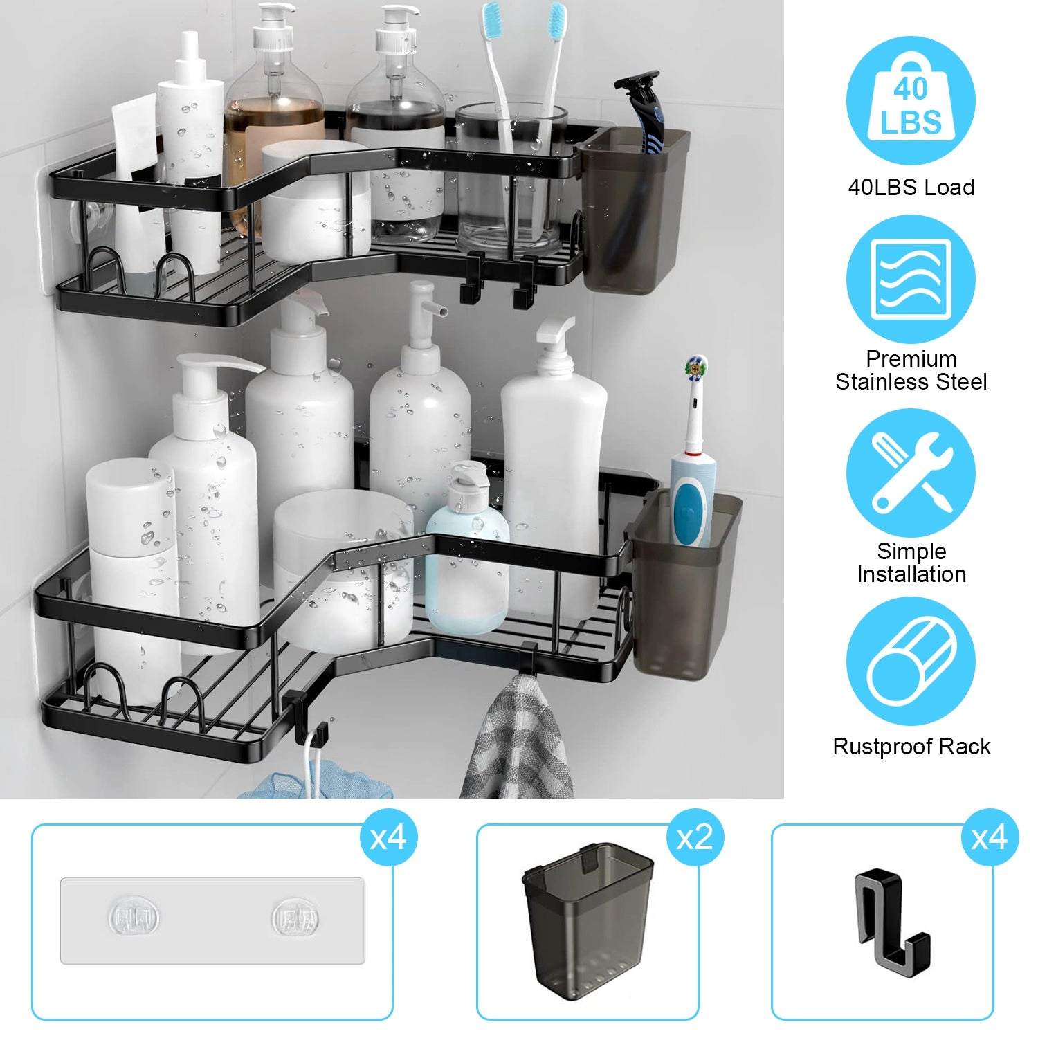 GBruno 2-Pc Corner Shower Caddy With Soap Holders