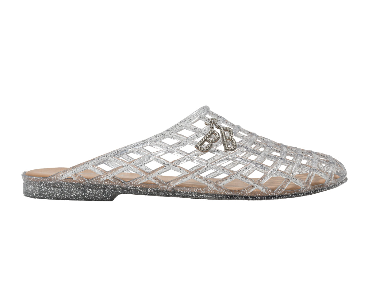 bebe Women's Jelly Mule Flats with Dangling Charms Slip On Shoes