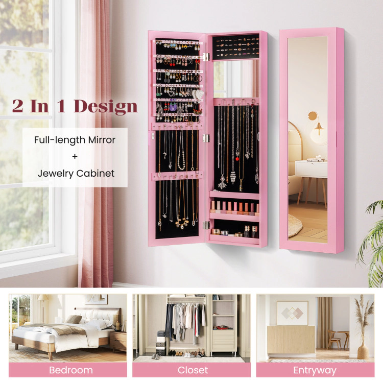 Hivvago Full Length Mirror Jewelry Cabinet with Ring Slots and Necklace Hooks