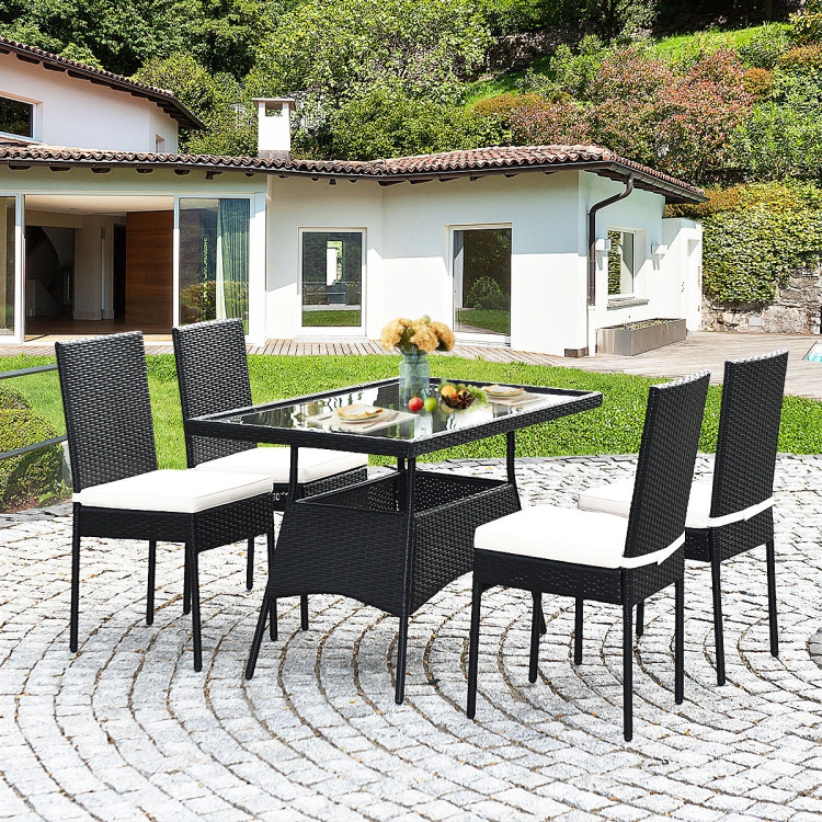 Hivvago 5 Pieces Rattan Dining Set With Glass Table And High Back Chair