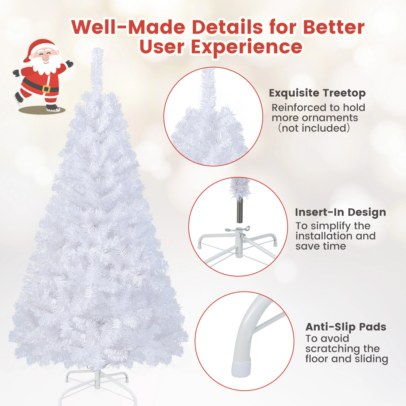 Glintex 6-Ft White Christmas Tree with 650 Tips and 4-Piece Setup, White
