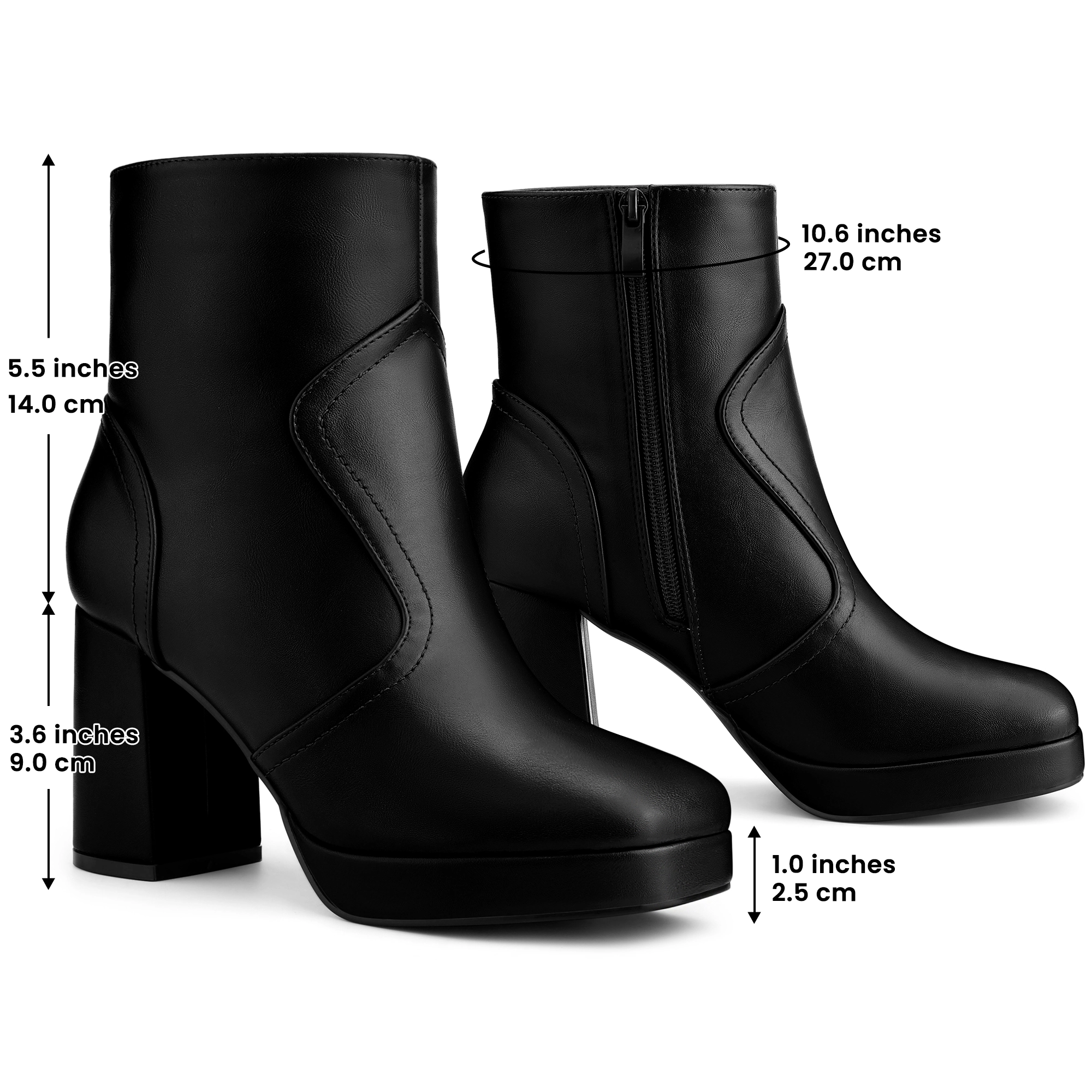 BLISSFUL STEP Women's Squared Toe Platform Chunky Heels Ankle Boots