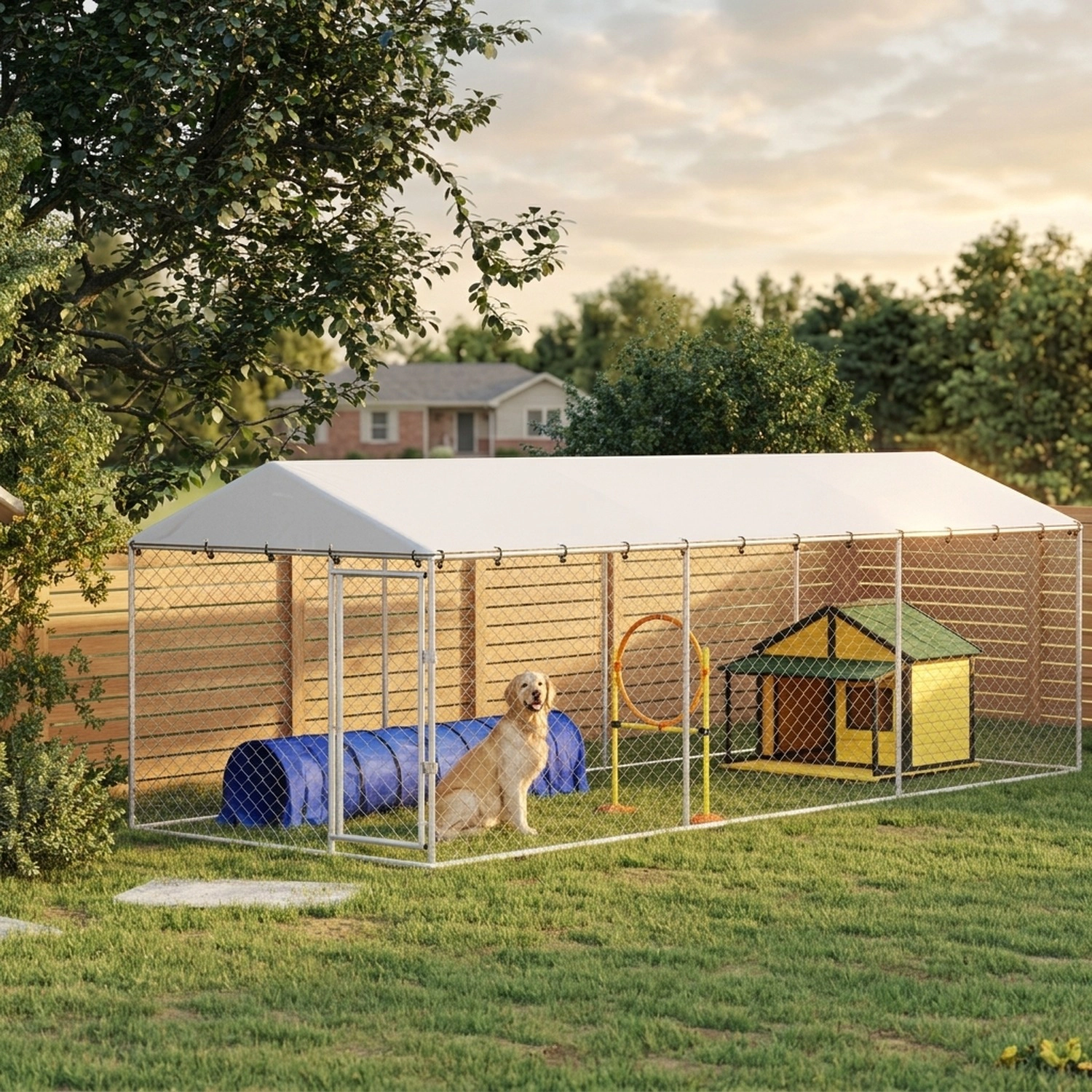 HONGGE Dog Kennel Outdoor for Small Medium Large Dogs with Waterproof Roof, Silver