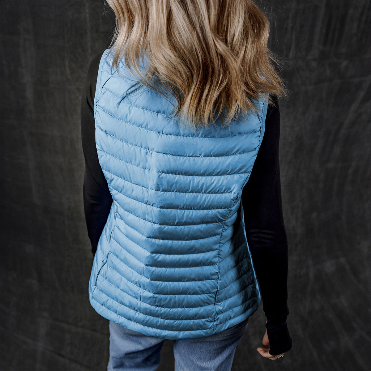 Sol Living Womens Sky Blue Plush Collared Quilted Zipped Puffer Vest