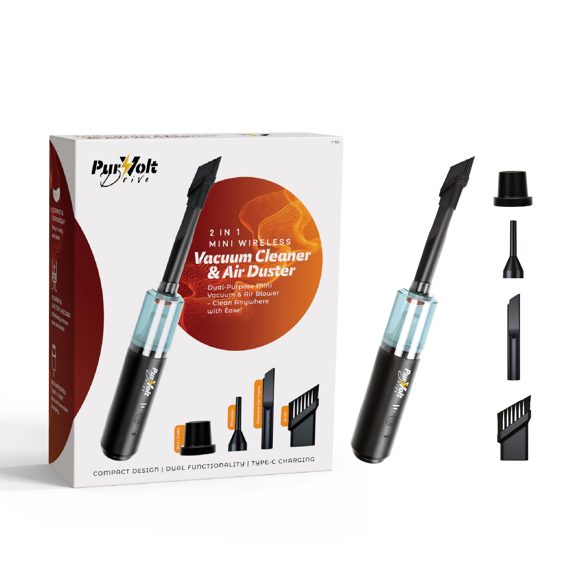 Pursonic Unisex Mini Wireless 2-in-1 Vacuum Cleaner & Air Duster