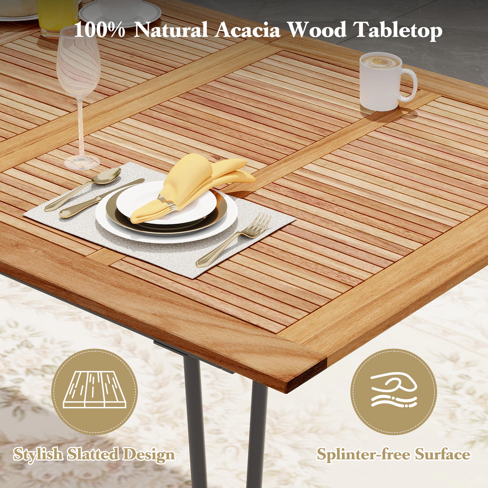 SUGIFT 86.5-in Acacia Wood Outdoor Dining Table for 8 with Umbrella Hole