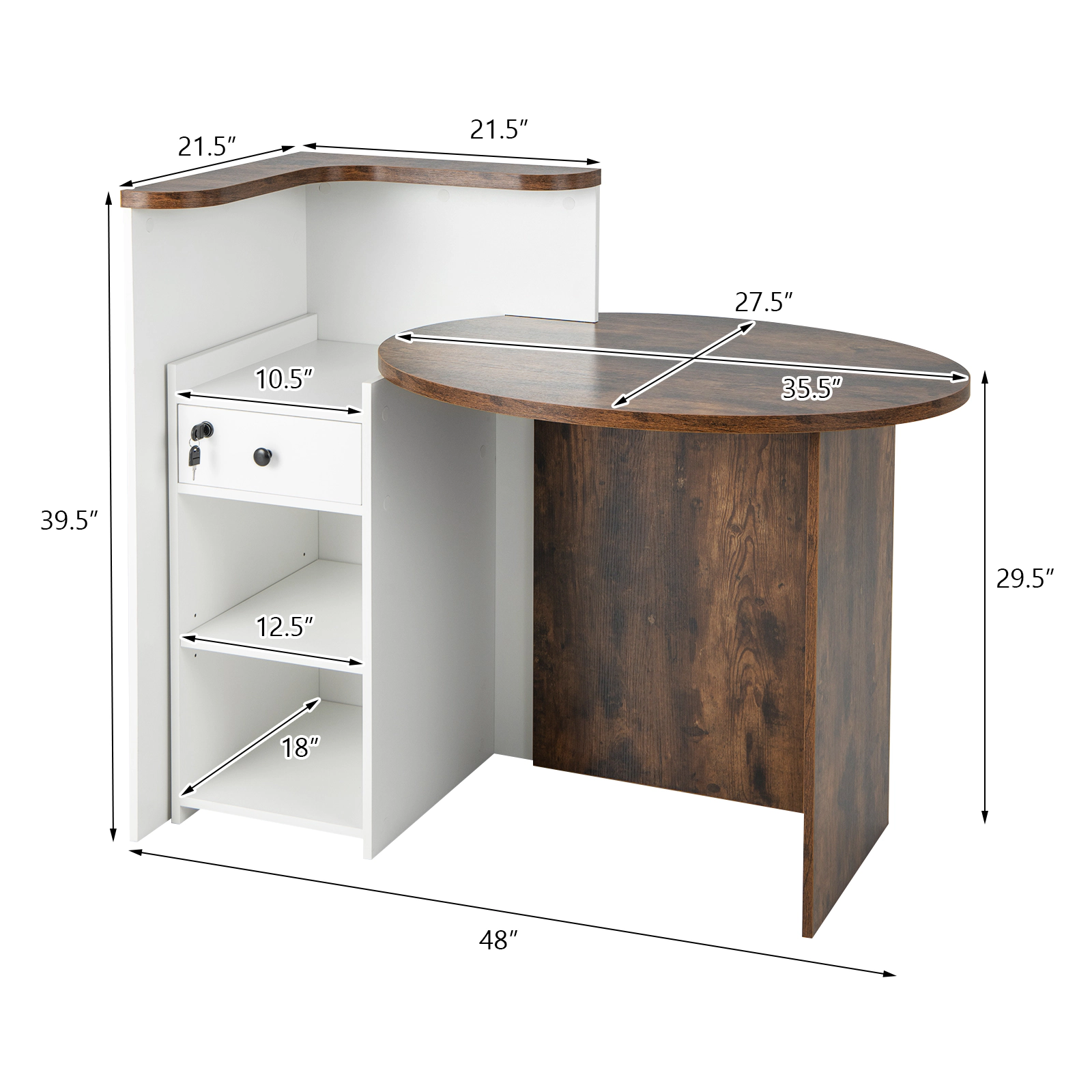 SUGIFT 48-Inch Reception Desk with Lockable Drawer, L-Shaped Shelf and Open Storage