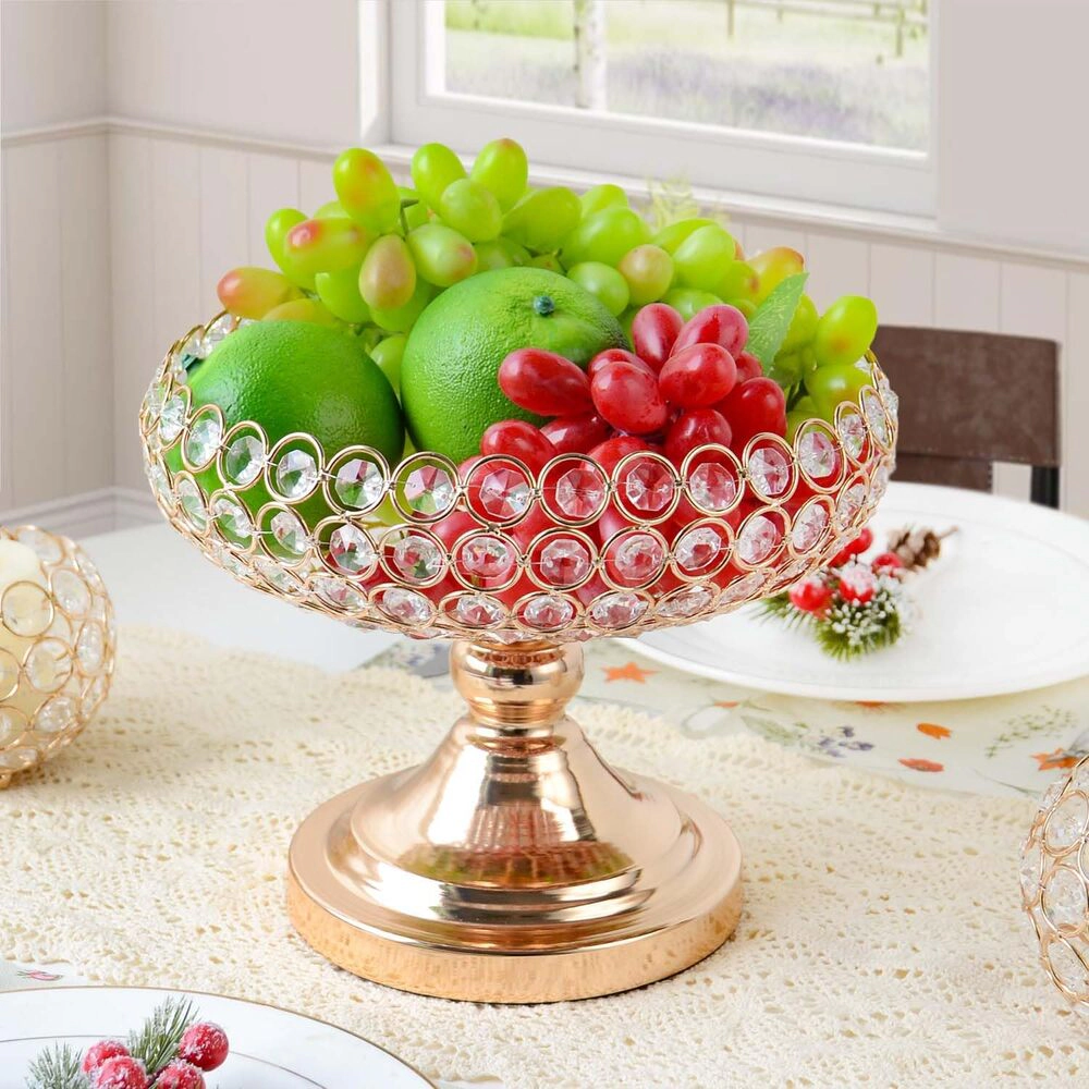 Toynee Starks Unisex Crystal Fruit Bowl Centerpiece with Gold Metal Frame