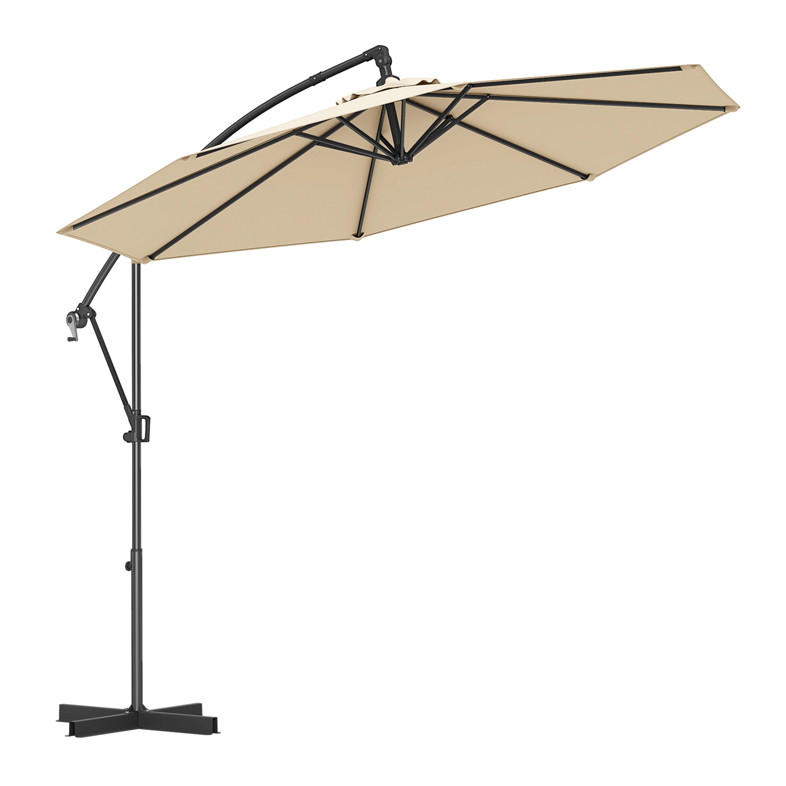 SUGIFT 10-ft Beige Offset Hanging Patio Umbrella with Infinite Tilt 360-Degree Rotation and 8 Metal Ribs