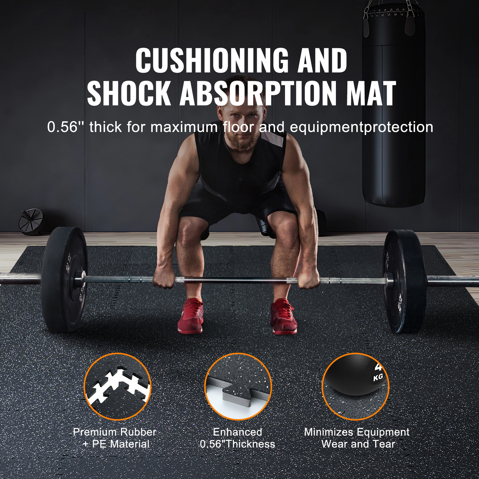 HONGGE 0.56 Inch Thick Rubber Top Gym Floor Mats with EVA Foam