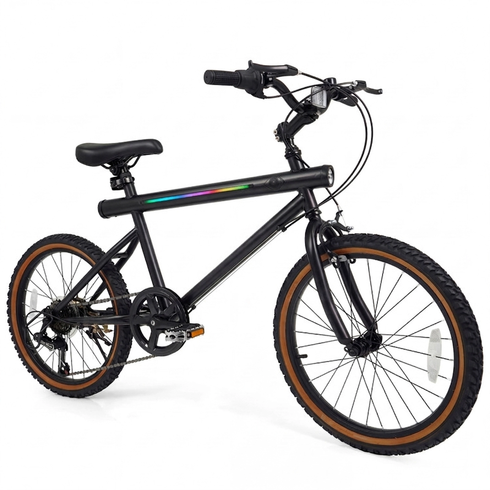 SUGIFT Black LED Frame Lights 2 Speakers and 6 Speed Shimano Derailleur 20 Inch Cycling Bike