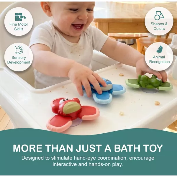 Sperric Cartoon Suction Cup Spinner Toys for Toddlers, 3 Pc Sensory Fidget Spinners Bath Toys for Babies & Kids