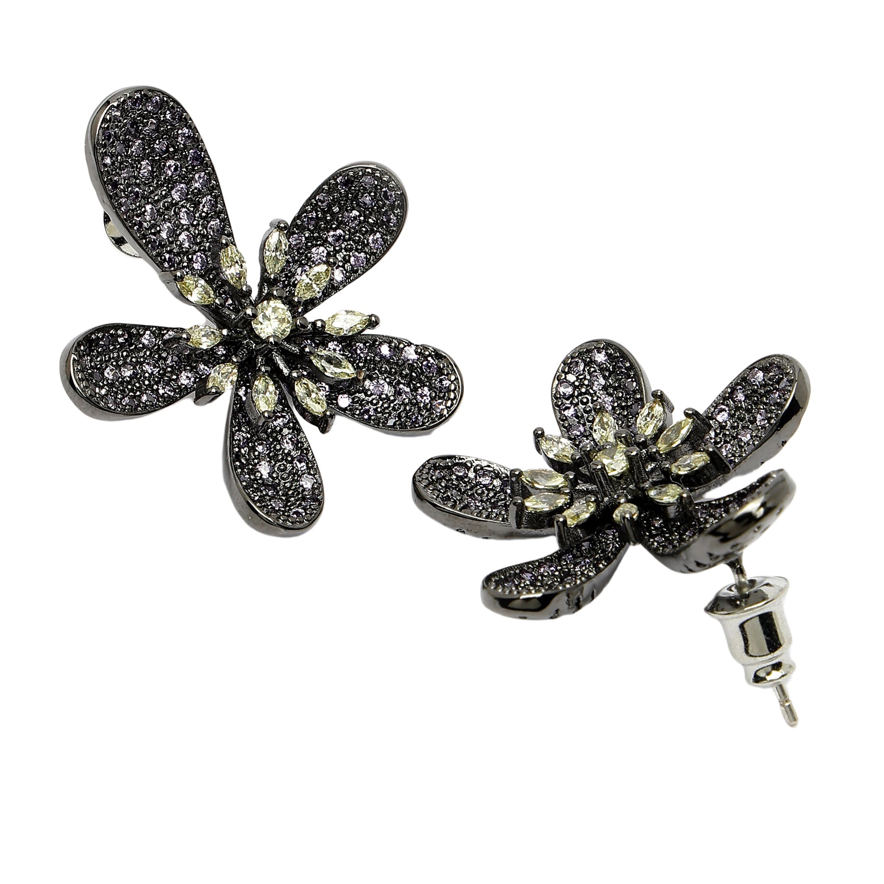 AGP PARIS Womens Diva Collection Zirconia Floral Stud Earrings