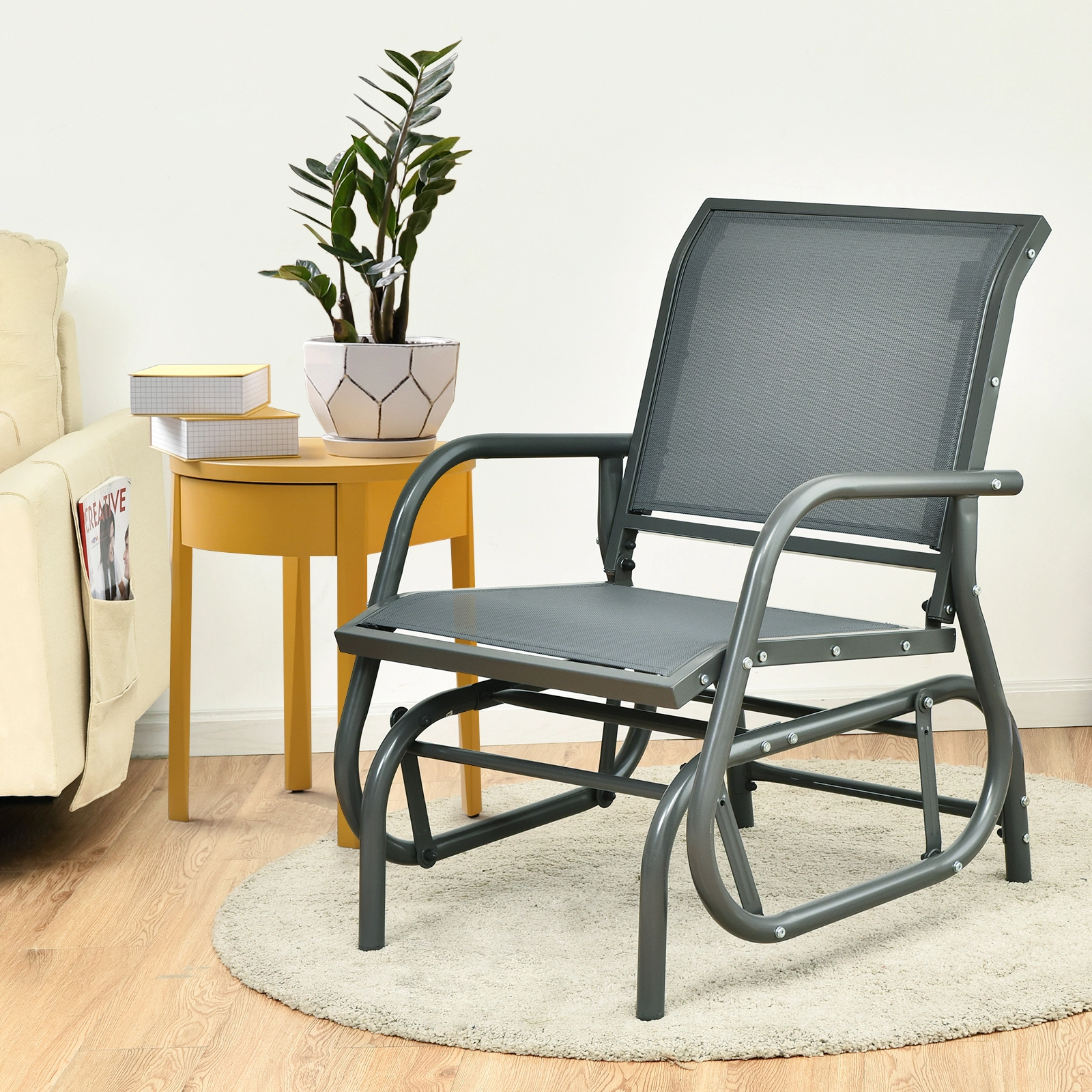 SUGIFT Outdoor Single Swing Glider Rocking Chair with Armrest 330-Lb Capacity Brown Gray Black Turquoise