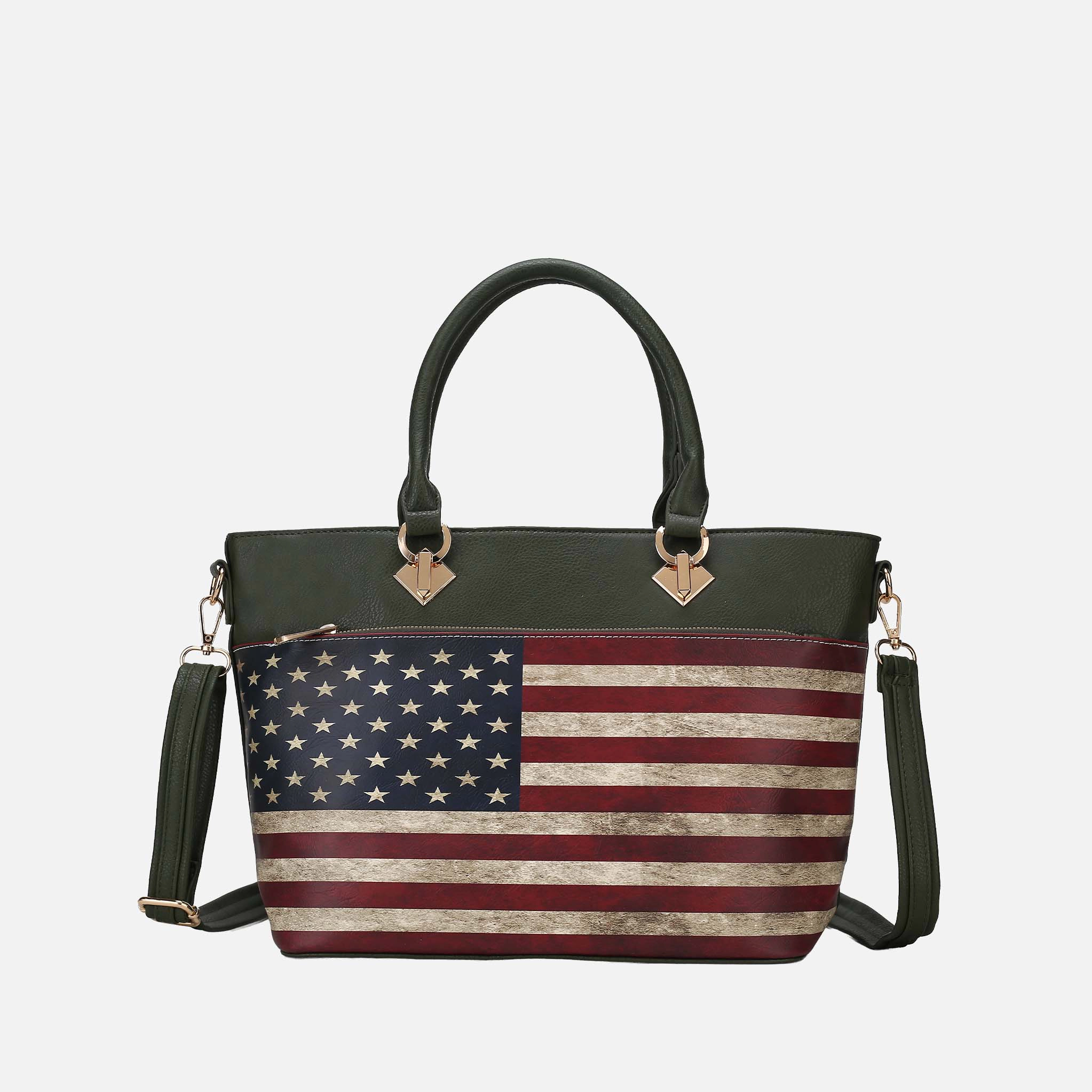Mia K Collection Lilian Vegan Leather Tote Bag - Patriotic Print, Green