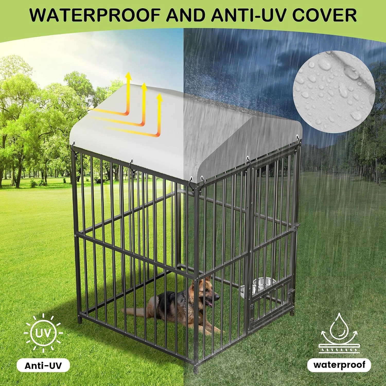 4x4x6 FT Outdoor Dog Kennel, Heavy-Duty Black Metal Tube Pet Enclosure for Backyard Garden