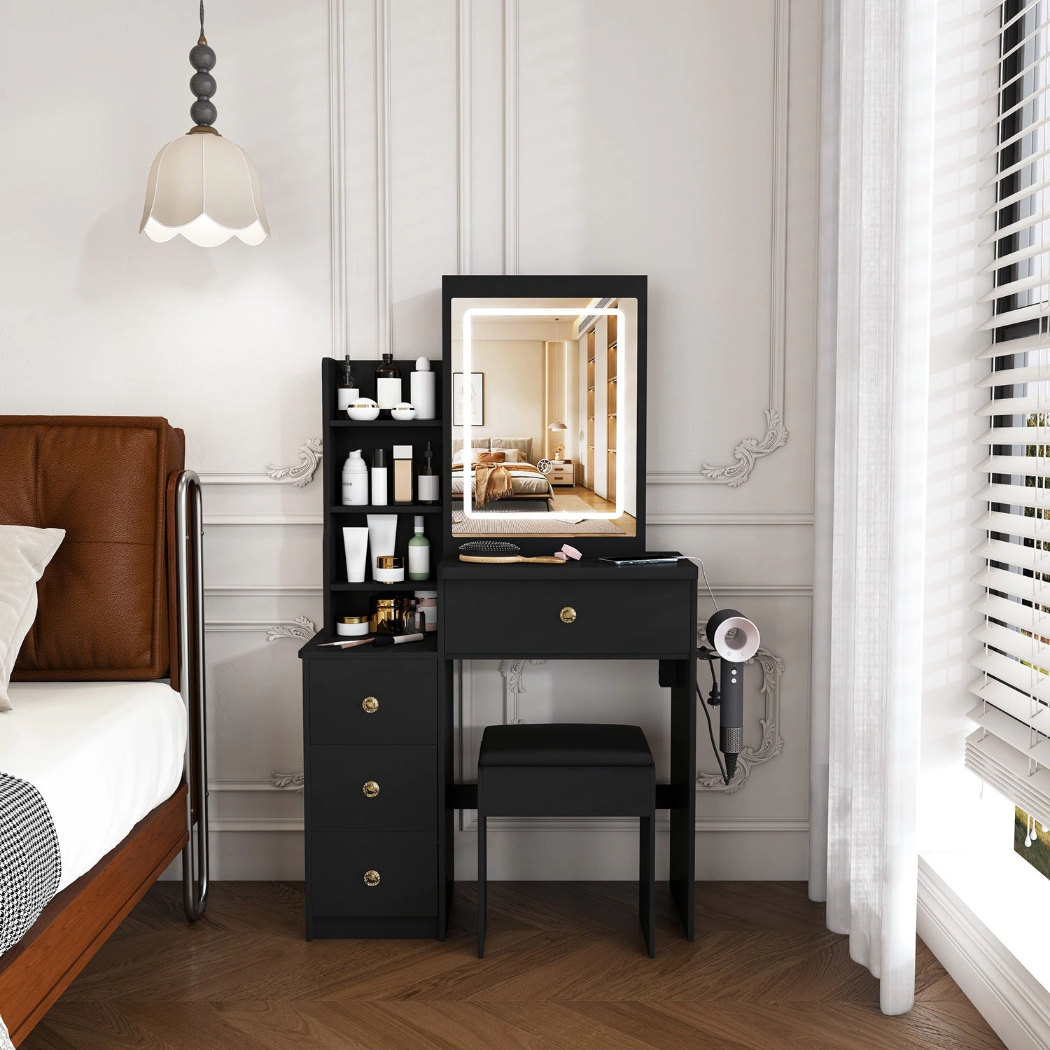 GBruno Lighted 4-Drawer Vanity Desk With Stool
