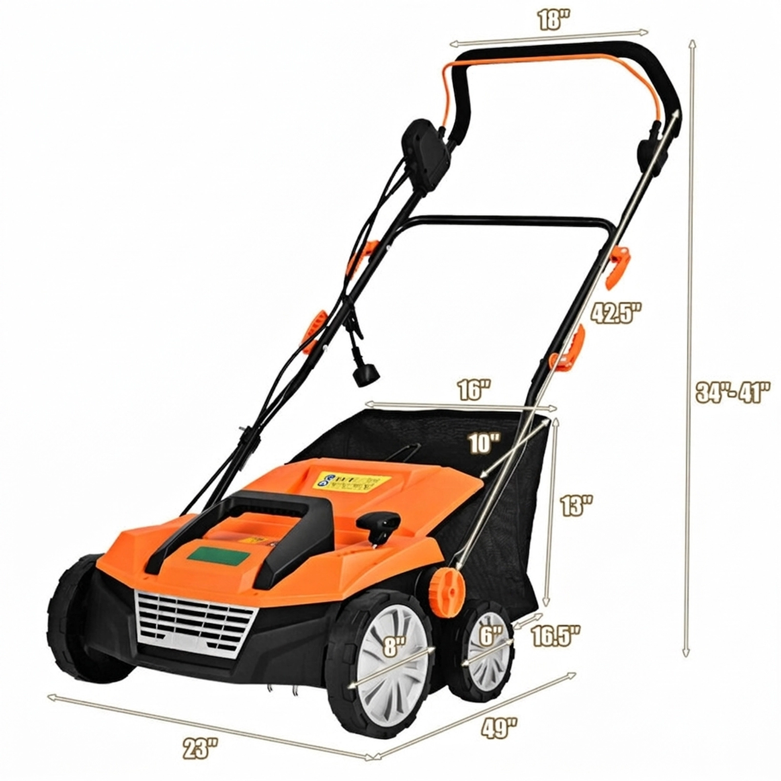 SUGIFT 15-in Orange 13-Amp Electric Lawn Scarifier with 50-L Collection Bag 49-in W 23-in D 34-in H