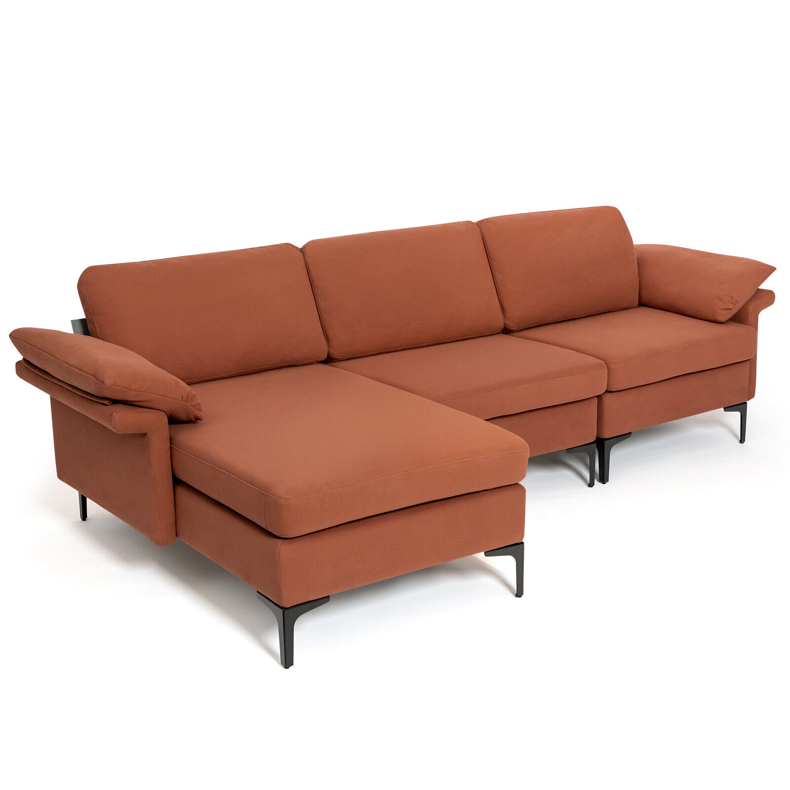 SUGIFT Rust Red 100.5-Inch L-Shaped Sectional Sofa with Reversible Chaise, Storage and USB Power Strip