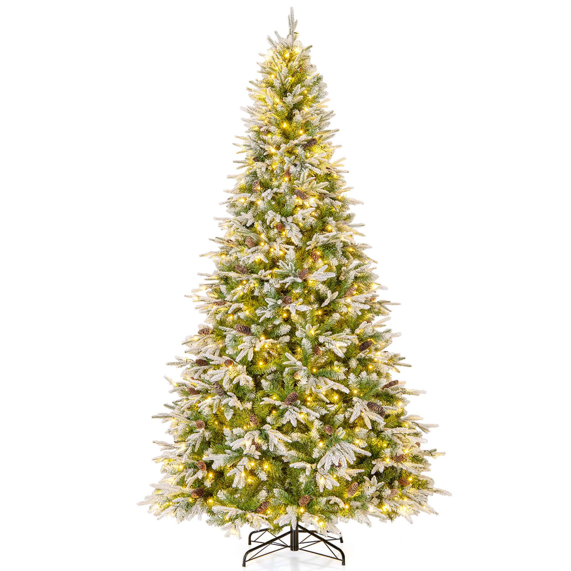 Costway 6/7.5/9 FT Artificial Christmas Tree Hinged Xmas Tree with 765/1135/1871 Branch Tips 280/470/690 Lights