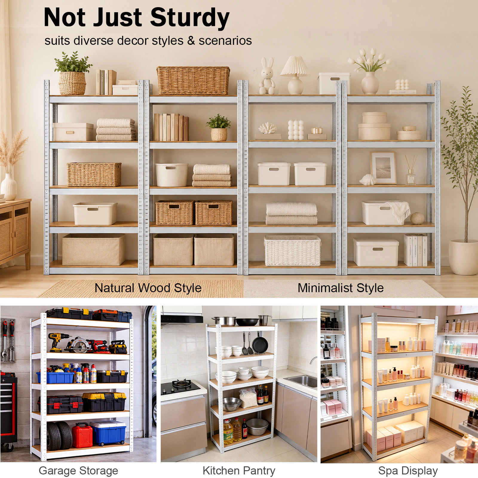 Flynama 5-Tier Laminated White Metal Shelving, 29x12x59in, Adjustable Heavy Duty Rack for Garage, Basement and Pantry