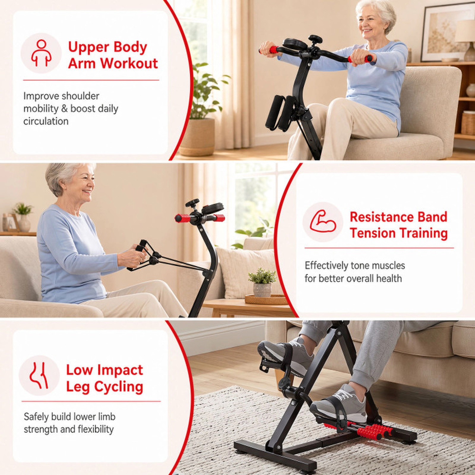 SUGIFT 265-lb Capacity Adjustable Height Pedal Exercise Bike with LCD Monitor Massage Grips and 4-Hole Foot Straps