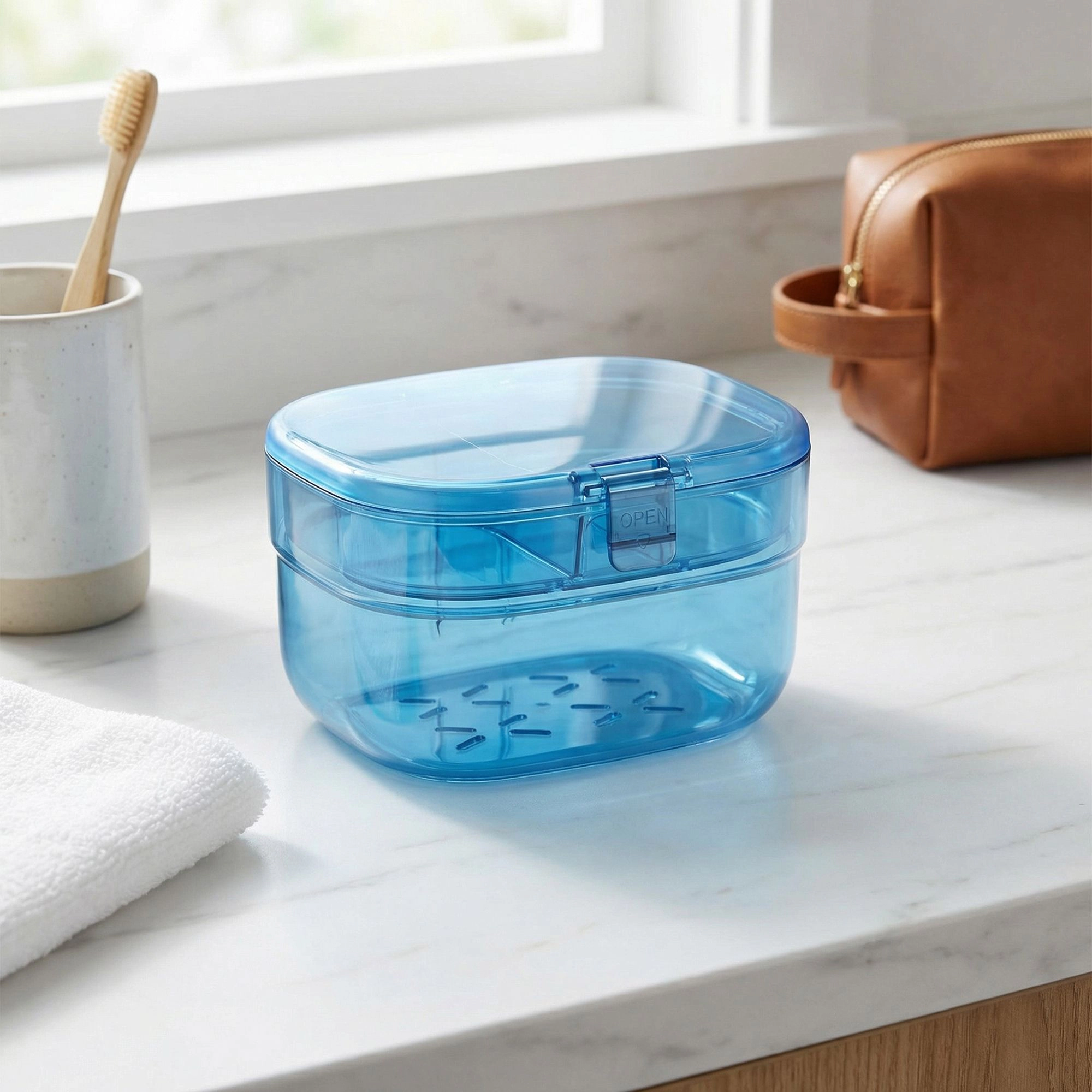 Alilang Women Retainer Case with Ventilation Drain Tray Portable Dental Storage Box for Aligners Dentures Mouth Guards 3