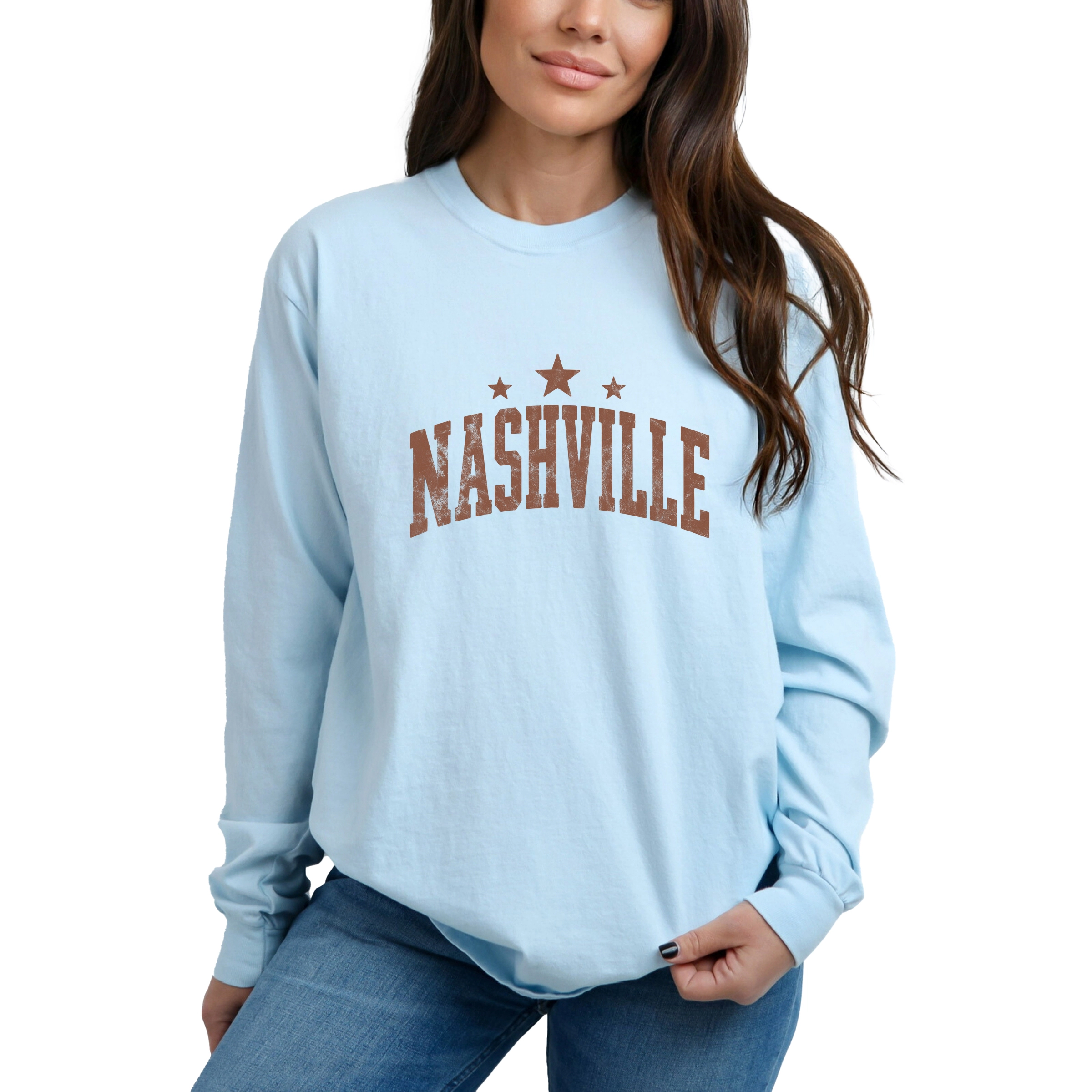 Simply Sage Market - Women's Garment Dyed Long Sleeve Graphic T-Shirt Nashville Varsity Stars