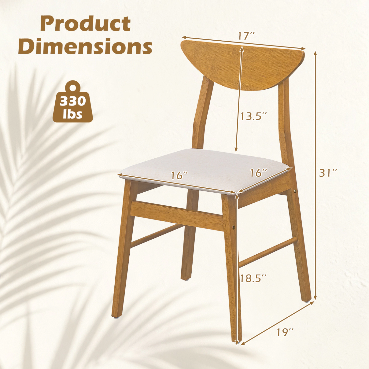 LJG Set of Upholstered Dining Chairs with Curved Backrest and Rubber Wood Frame