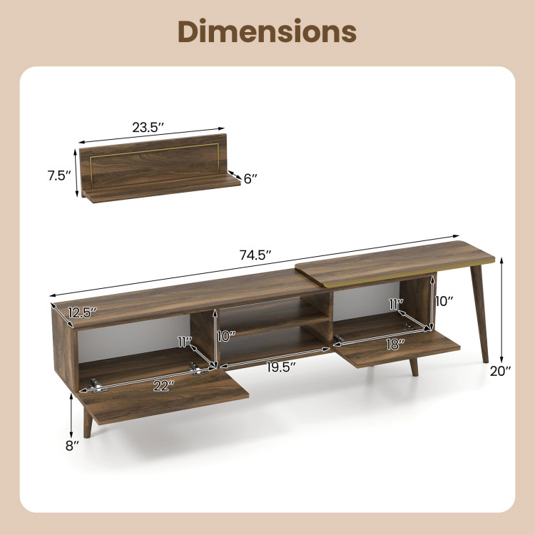 Hivvago Mid-Century Modern Tv Stand For Tvs Up To 85 Inch With Open Compartments-Walnut