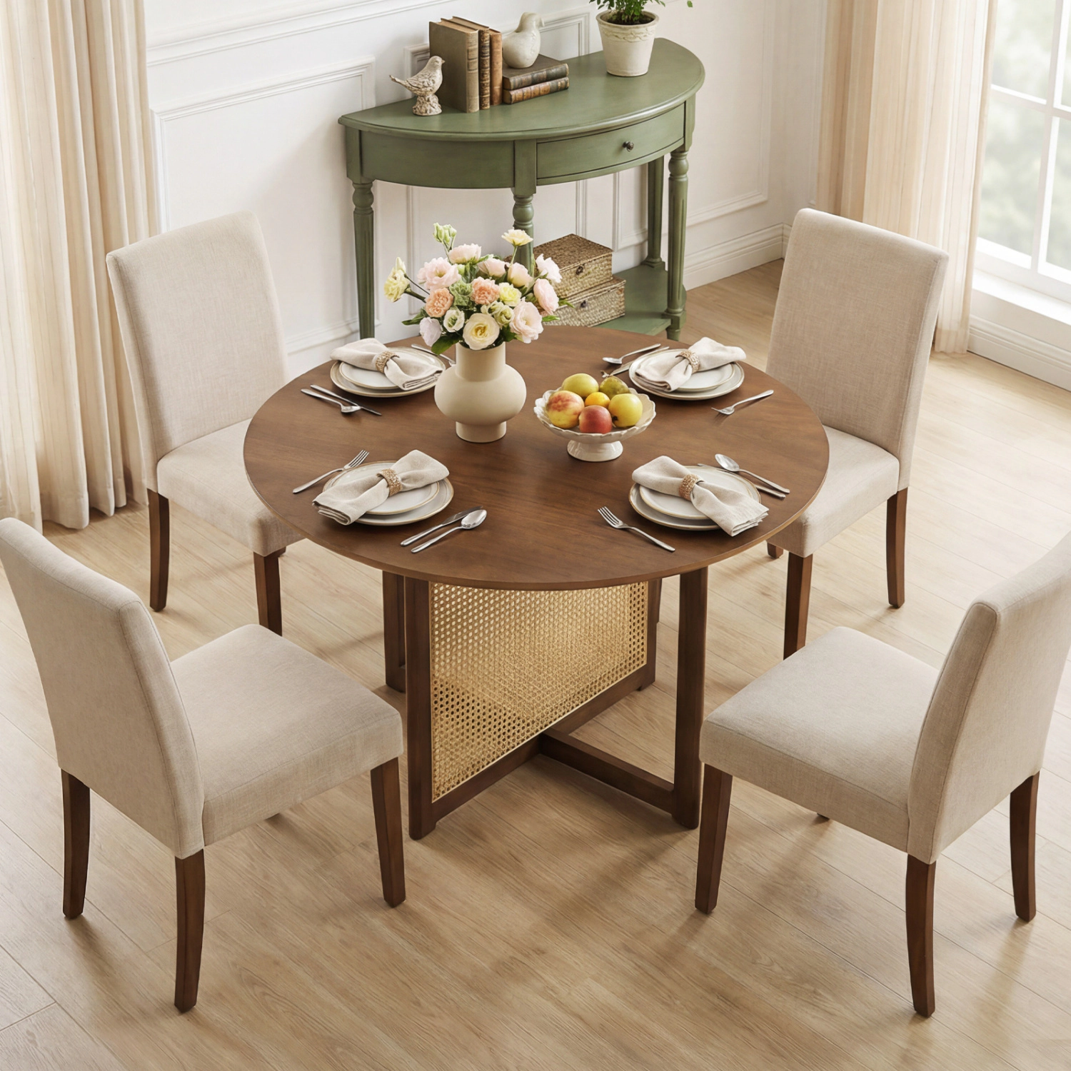 LJG 37.5 Inch Round Dining Table with Cross Pedestal Base