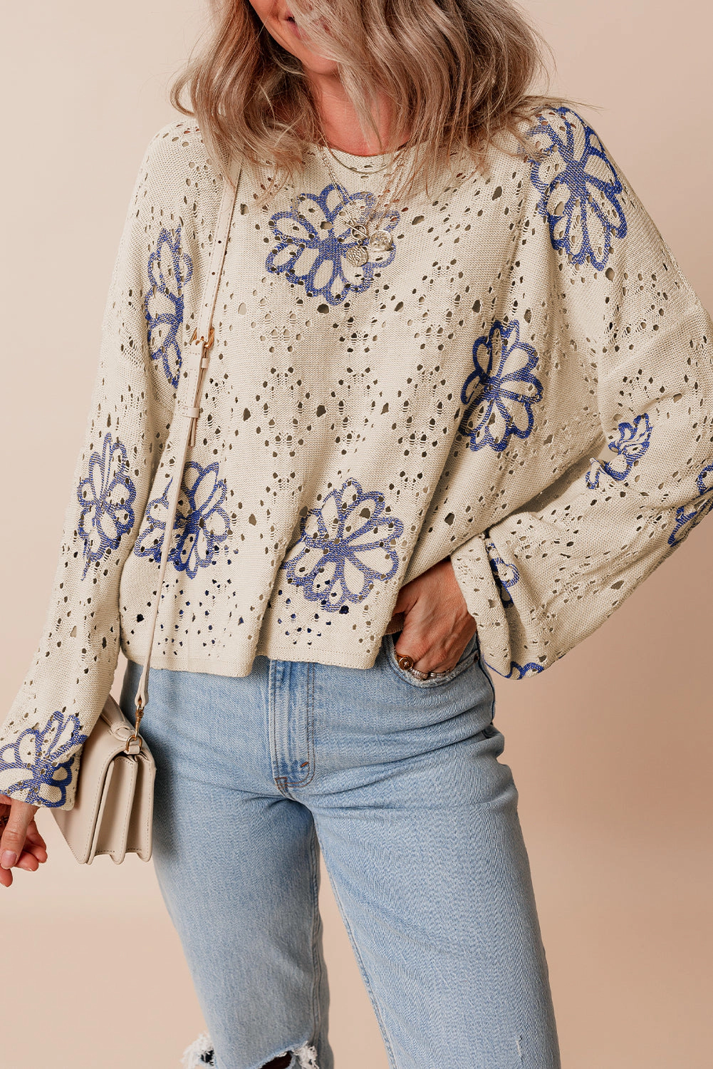 Threaded Pear Women's Harper Eyelet Drop Shoulder Sweater