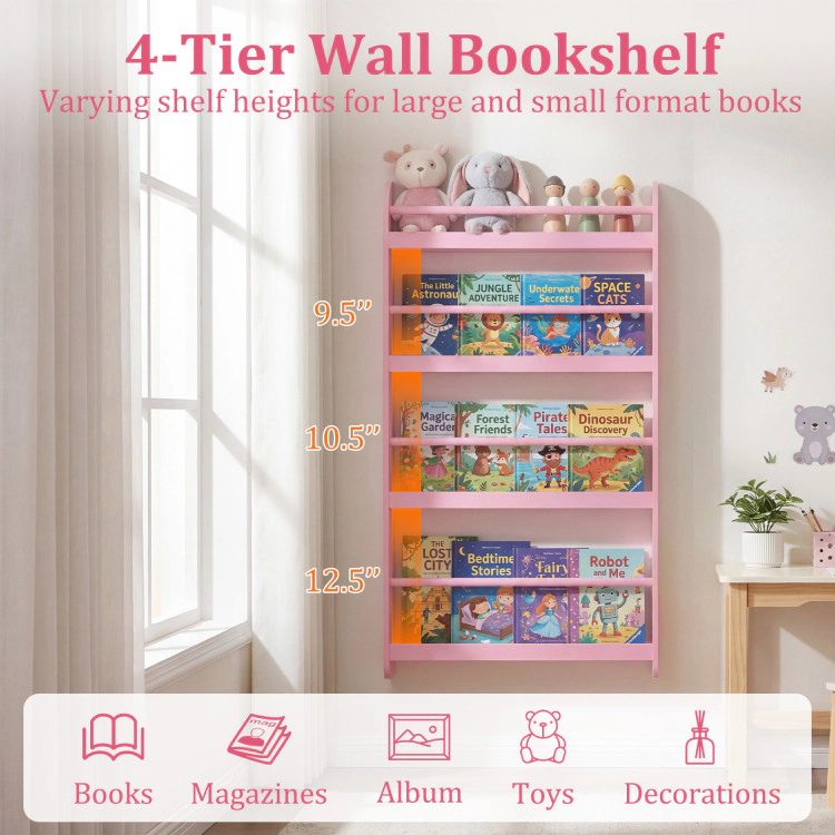 Hivvago 4-Tier Bookshelf Organizer for Toys and Books with Basswood Crossbar