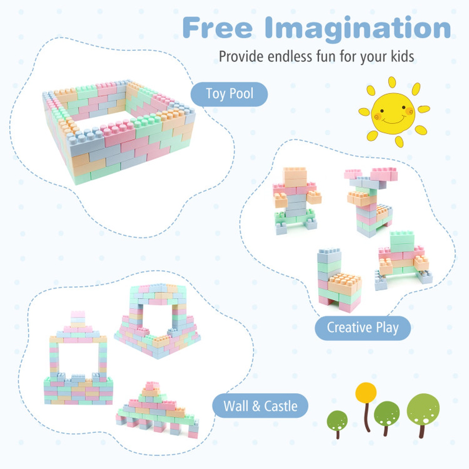 SUGIFT Toddler Multicolor 64-Piece Building Blocks Set with Rounded Edges 8-in W 4-in D 4-in H Ages 18+ Months