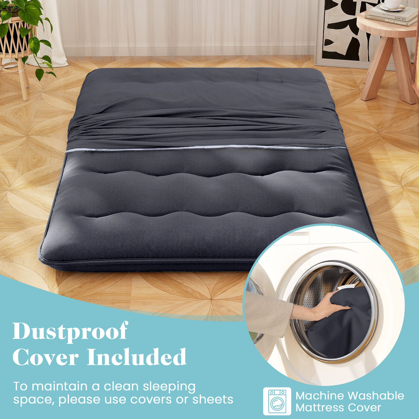 SUGIFT Foldable Full Futon Mattress with Washable Cover and Carry Bag Beige/Brown Bear/Black/Green/Gray/Navy