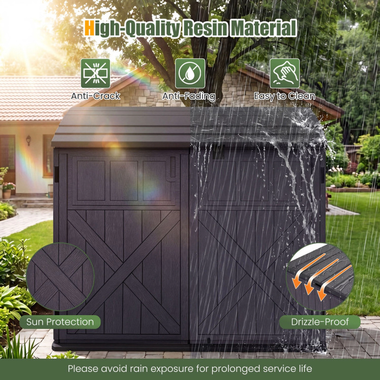 SUGIFT 20 Cu.Ft Horizontal Resin Storage Shed with Adjustable Shelf 860-lb Overall Capacity 46.5-in Wide Brown