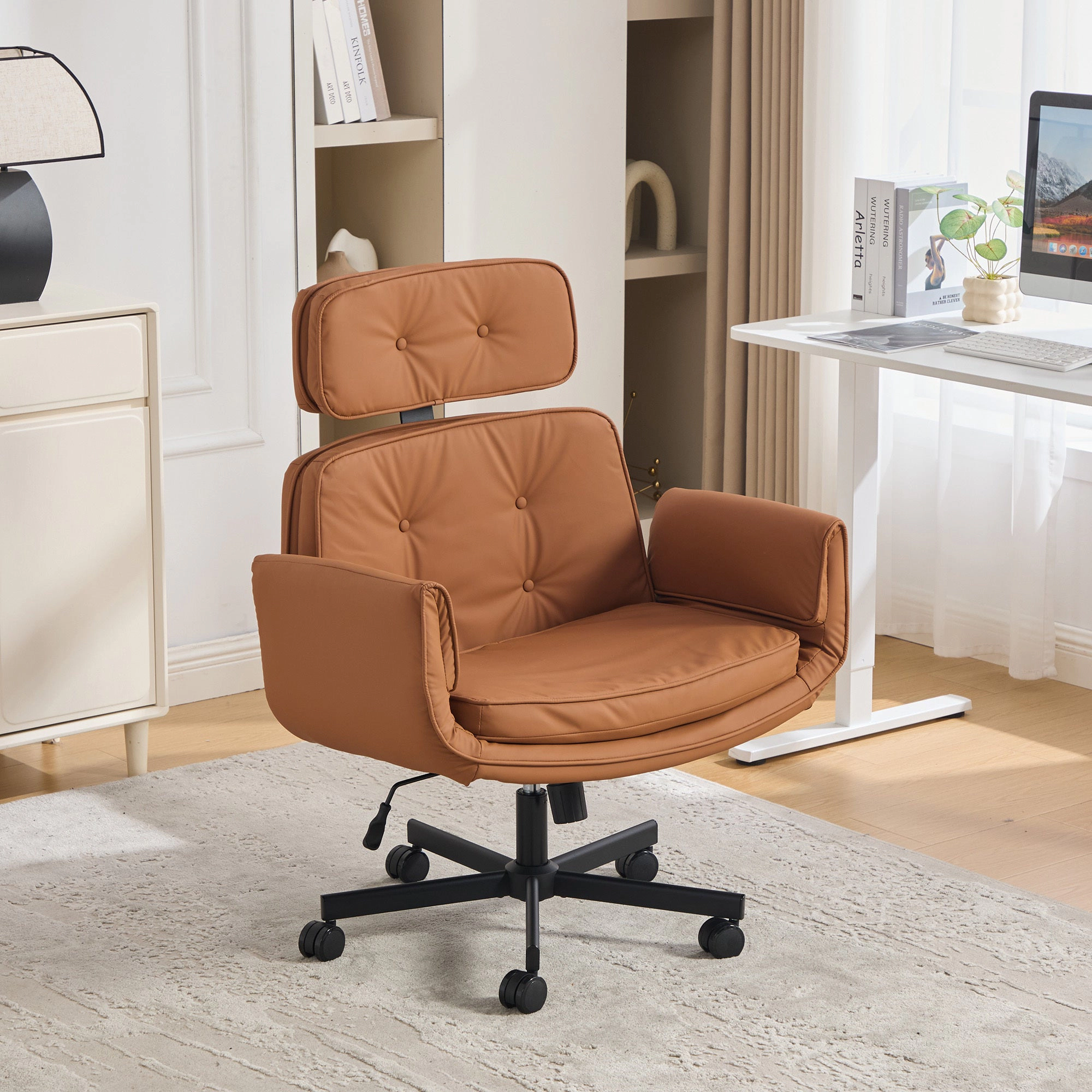 Platinum-Level Office Chairs Adjustable Armrest Swivel Criss-Cross Office Chair, Wide Seat - Brown