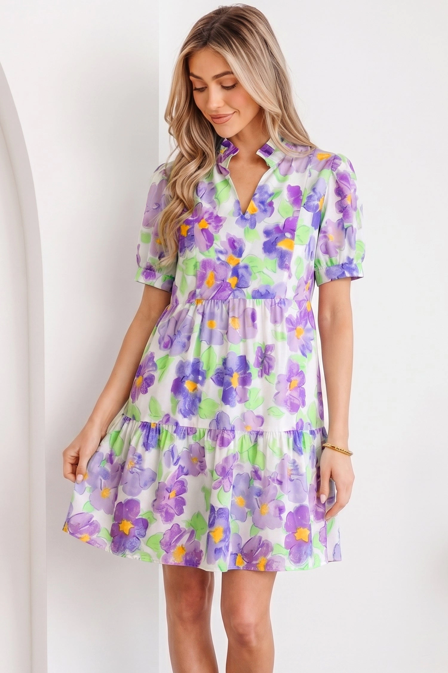 Threaded Pear Penelope Tiered Ruffle Mini Dress