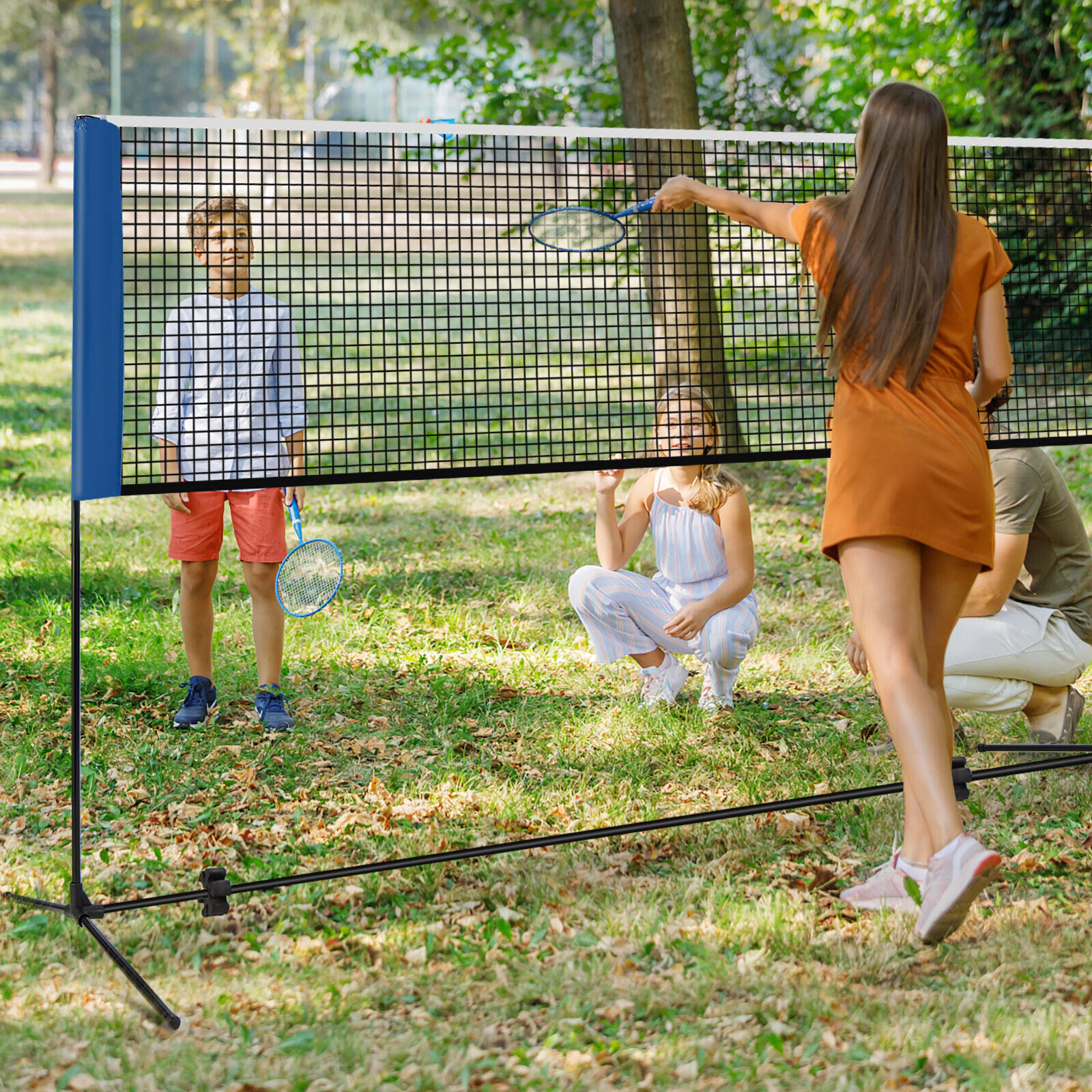 SUGIFT Adjustable 10/14-ft Badminton Net Stand with Nonslip Footpads and Portable Carry Bag Blue Black