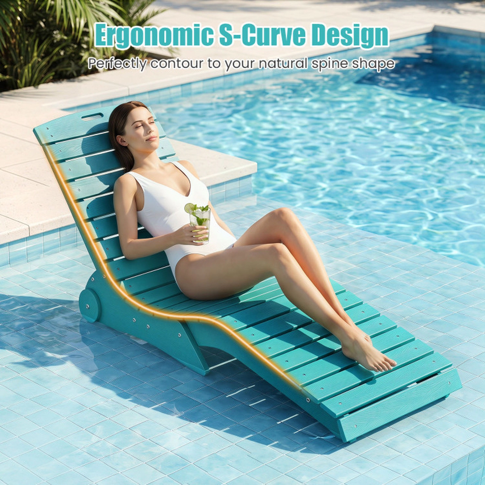 SUGIFT Weighted Anti-Floating HDPE Baja Shelf 450-lb Capacity In-Pool Lounge Chair