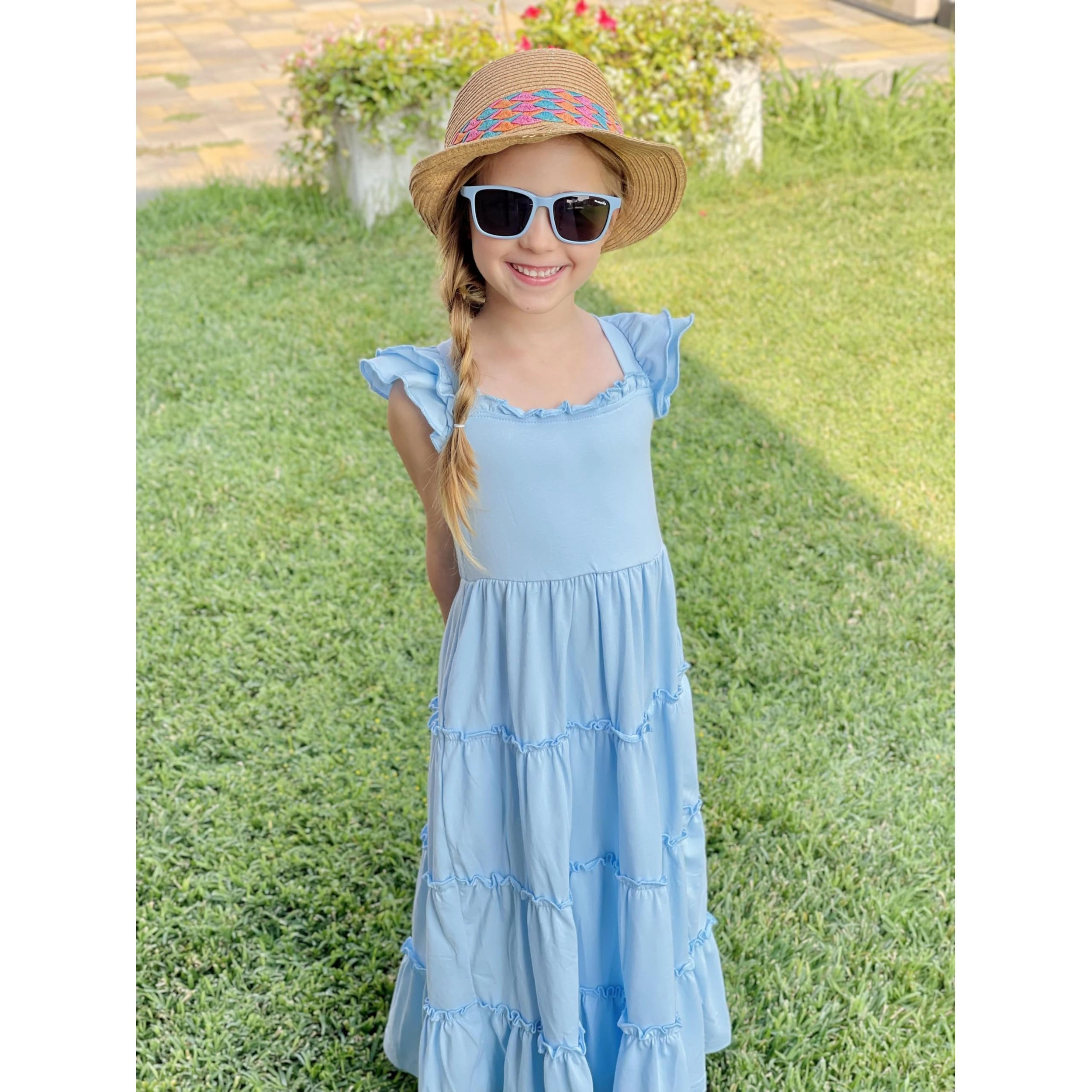 Arshiner Girls Maxi Summer Short Flutter Sleeve Casual Dress With Pockets