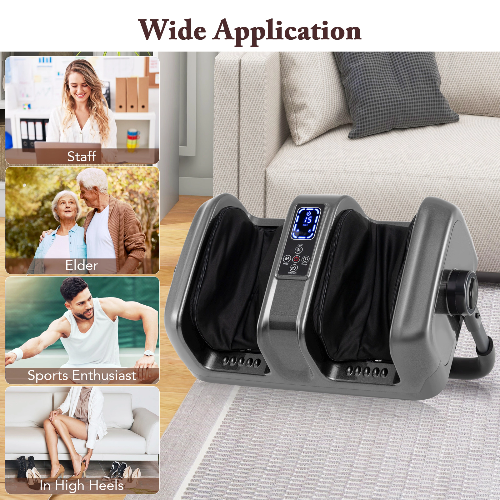 SUGIFT Shiatsu Foot and Calf Massager with Heat Rotary Stand LED Panel 3 Modes 3 Speeds and Remote