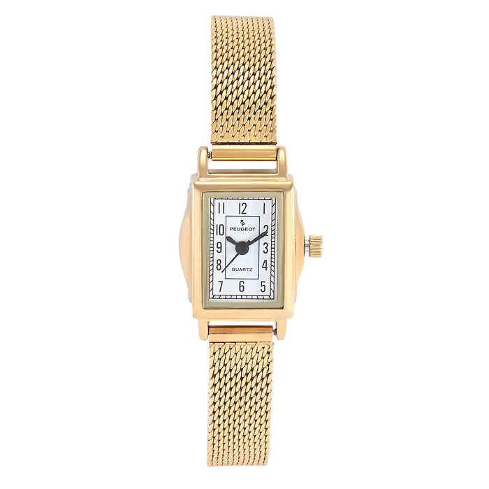 Peugeot Women's Vintage 14K Gold-Plated Rectangular Small Face Watch with Gold Mesh Bracelet