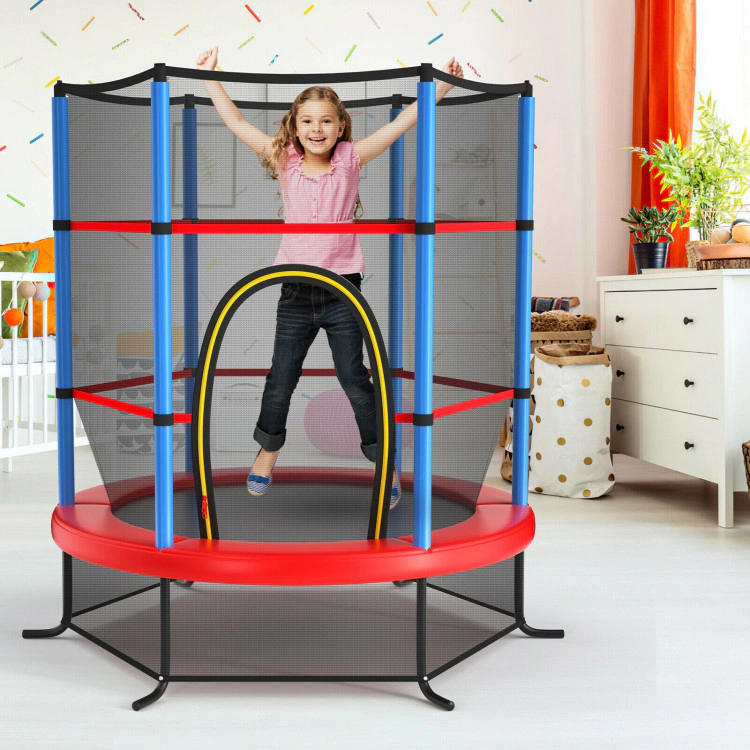 Hivvago 55 Inch Kids Recreational Trampoline Bouncing Jumping Mat with Enclosure Net