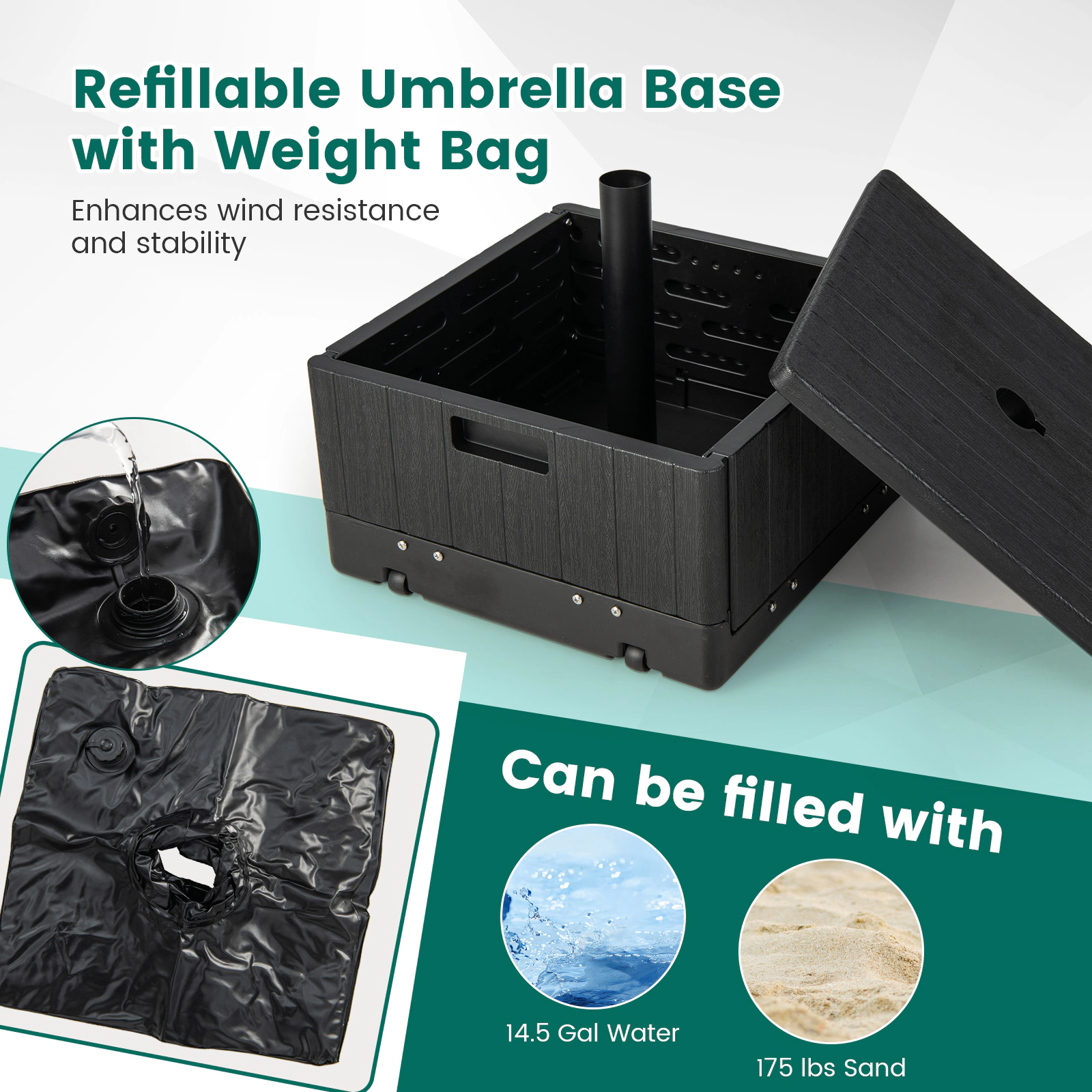Hivvago 175 Lbs Outdoor Fillable Umbrella Base With Table Tray